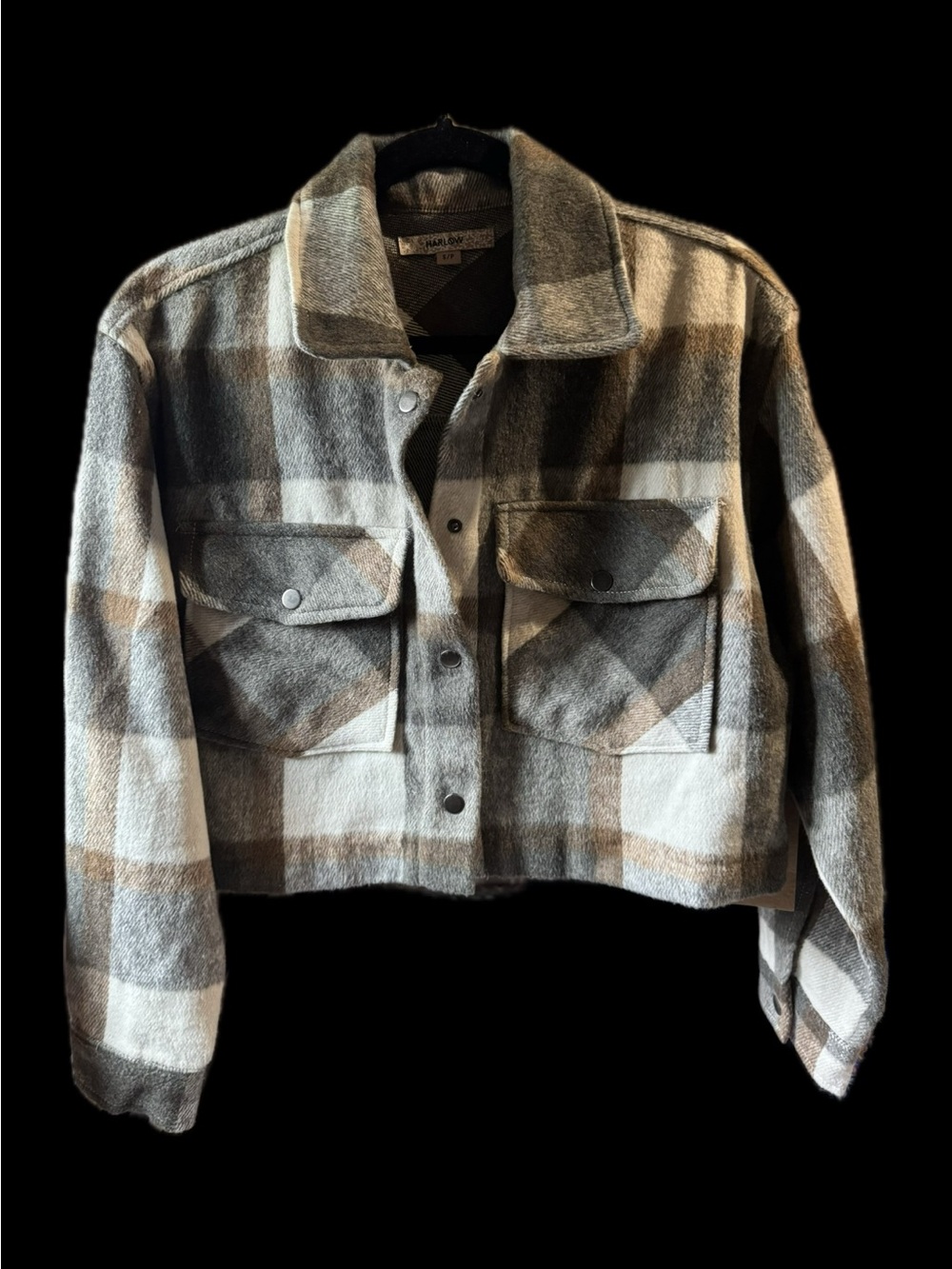 NWT Harlow Plaid Cropped Jacket in Olive Green & Cream